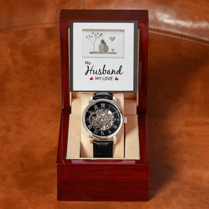 To My Husband, My Love, my gift to you.Give the gift of luxury with this Openwork Watch is the perfect blend of classic design and modern styling, making it an remarkably essential accessory.Moving Phrases