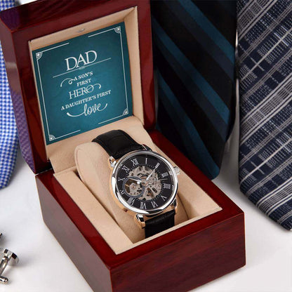 Dad, a Son's First Hero, a Daughter's First Love - Men's Openwork Watch | Moving Phrases