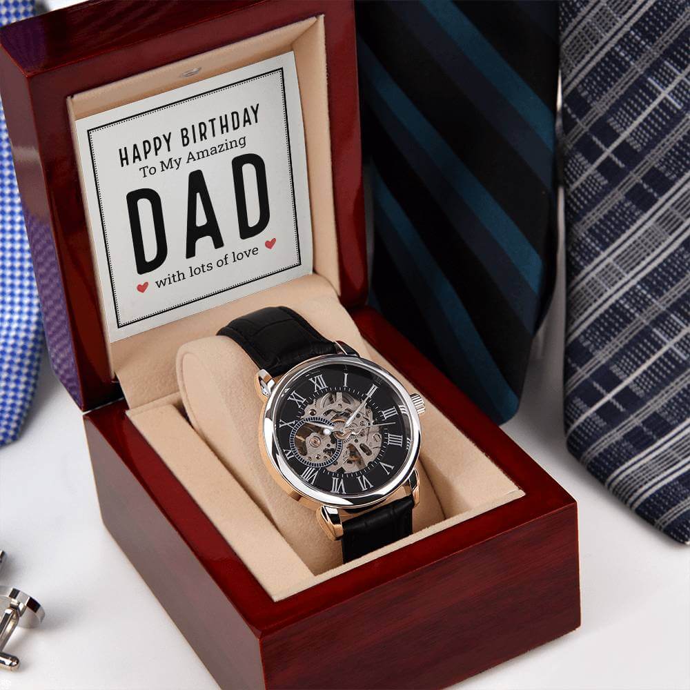 Happy Birthday to My Amazing Dad - Openwork WatchGift your dad our Openwork Watch for his birthday - a blend of classic and modern design, built to last. A testament to timeless elegance.Moving Phrases