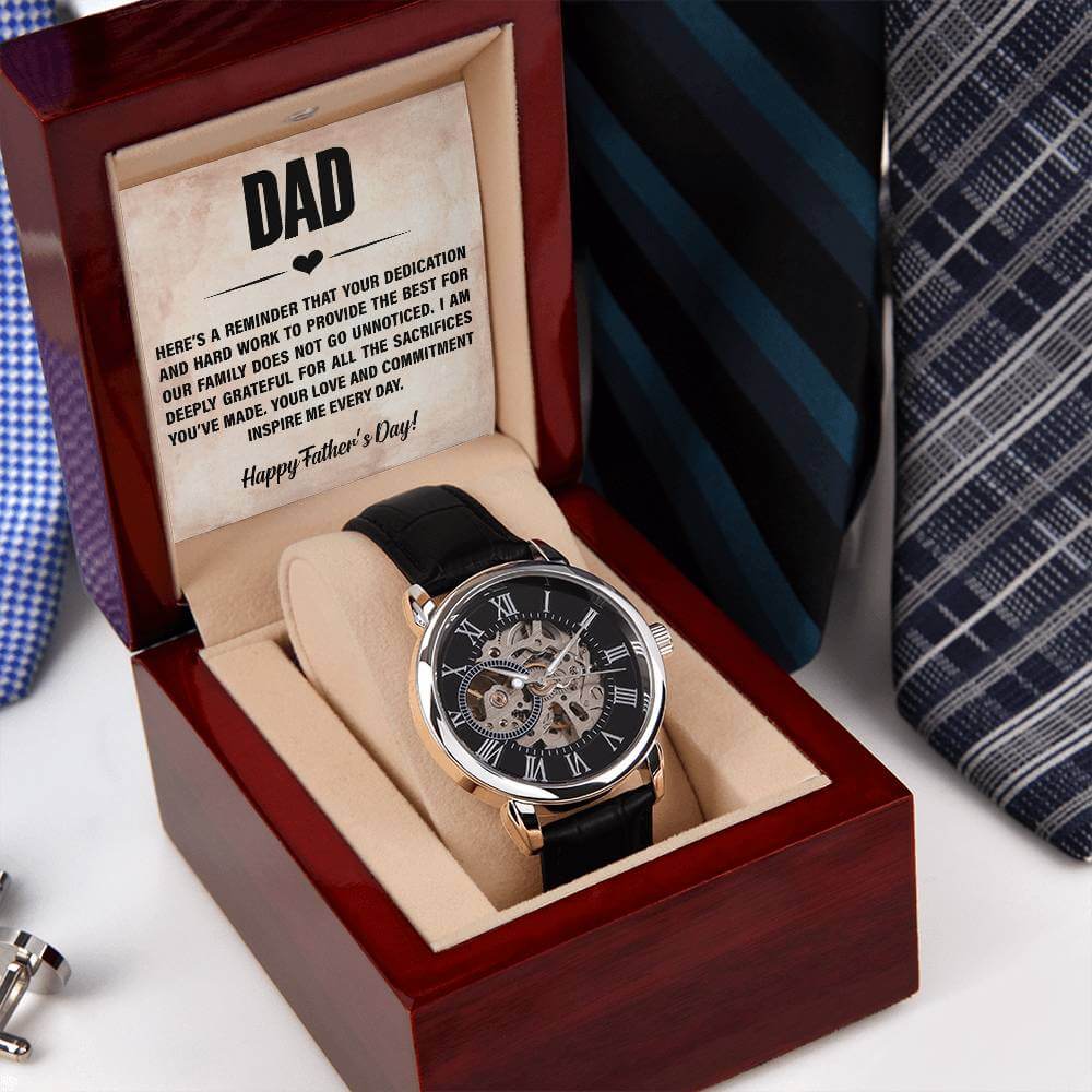 Dad, Here's a Reminder - Openwork WatchThis message card says: Dad, Here's a reminder that your dedication and hard work to provide the best for our family does not go unnoticed. I am deeply grateful for all the sacrificies you've made. Your love and comm