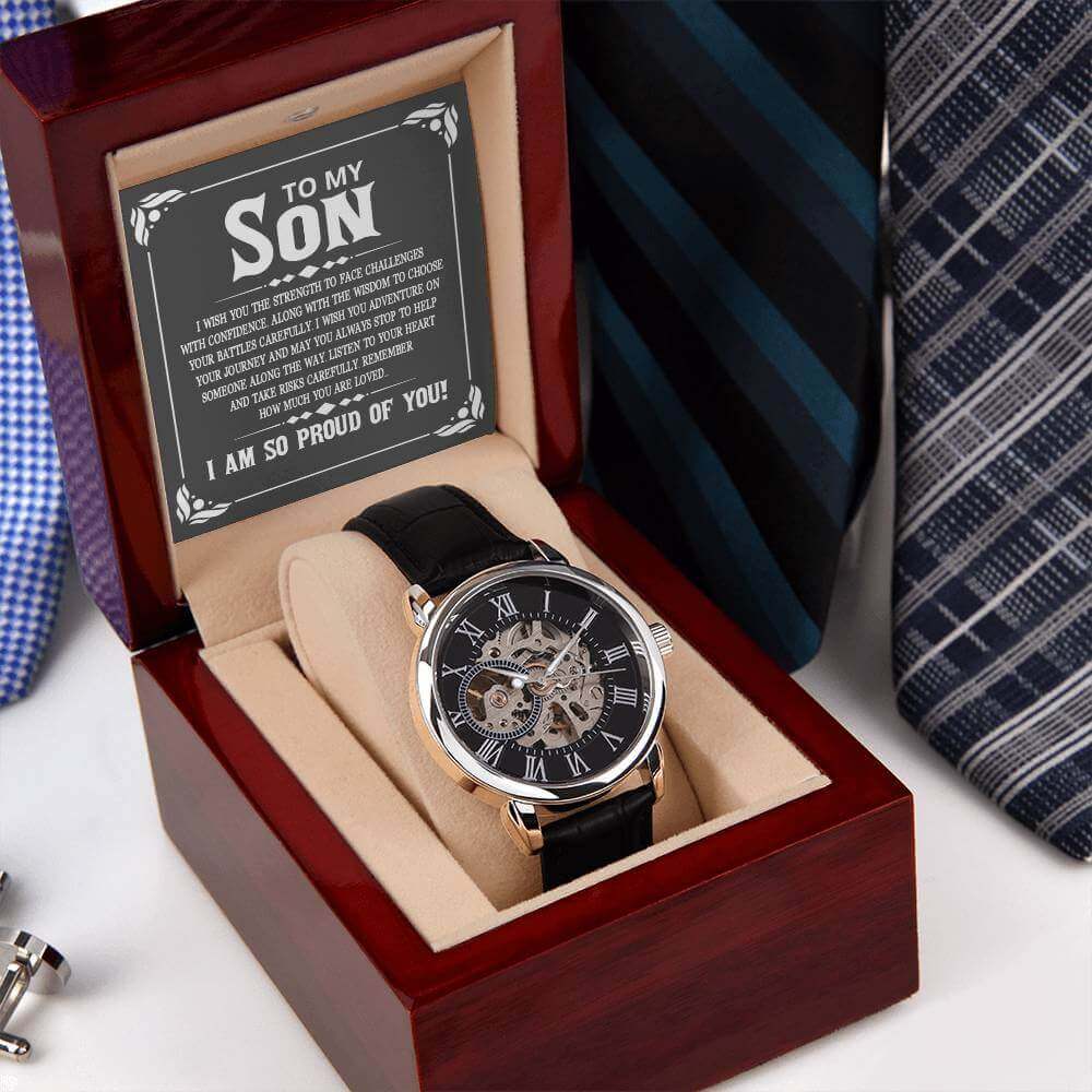 To My Son, I wish you the strength - Men's Openwork Watch | Moving Phrases