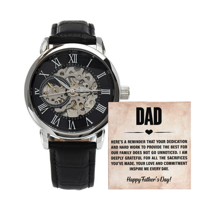 Dad, Here's a Reminder - Openwork WatchThis message card says: Dad, Here's a reminder that your dedication and hard work to provide the best for our family does not go unnoticed. I am deeply grateful for all the sacrificies you've made. Your love and comm