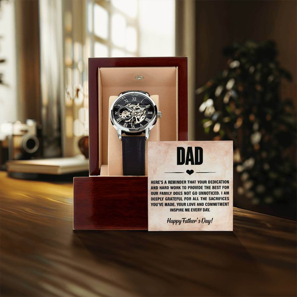 Dad, Here's a Reminder - Openwork WatchThis message card says: Dad, Here's a reminder that your dedication and hard work to provide the best for our family does not go unnoticed. I am deeply grateful for all the sacrificies you've made. Your love and comm