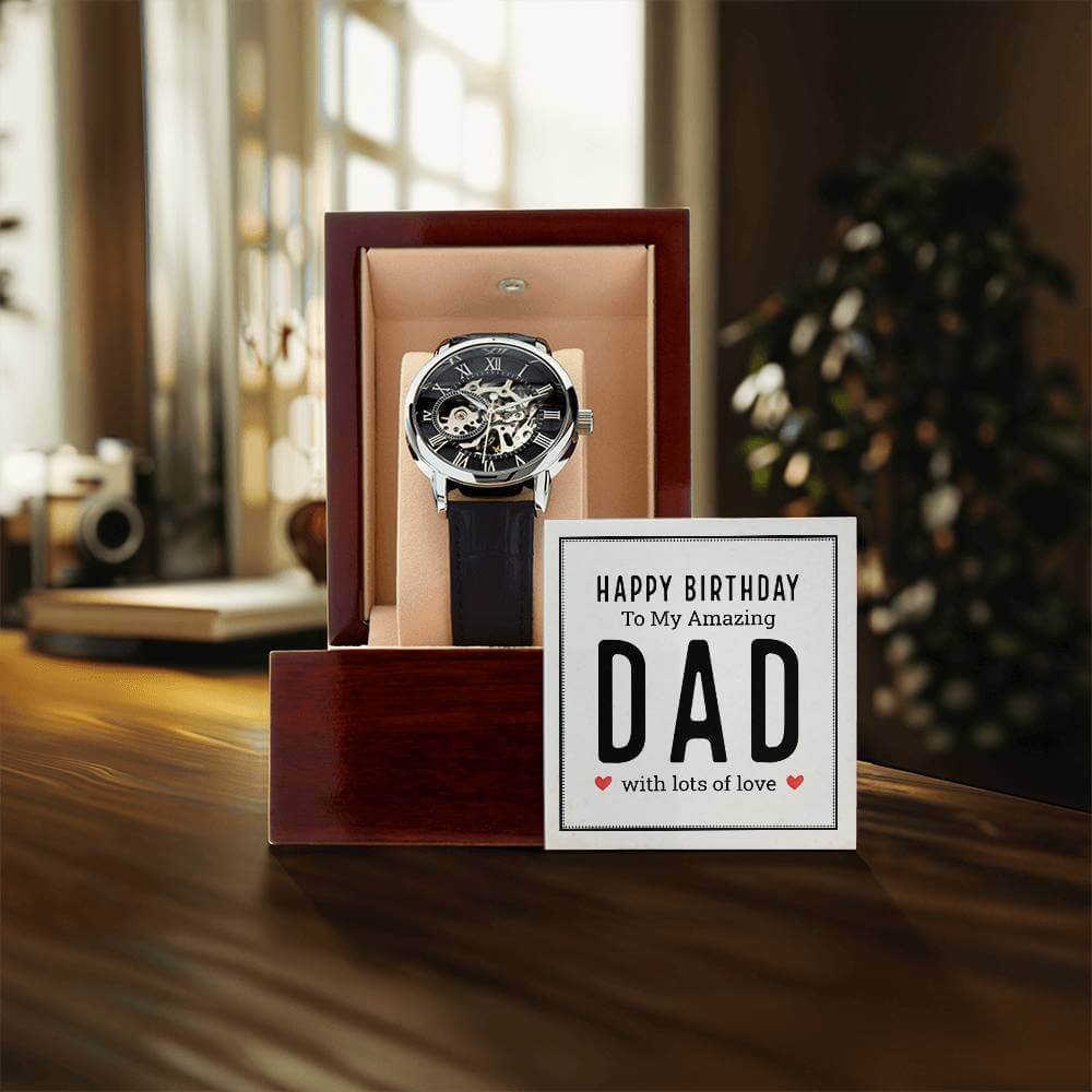 Happy Birthday to My Amazing Dad - Openwork WatchGift your dad our Openwork Watch for his birthday - a blend of classic and modern design, built to last. A testament to timeless elegance.Moving Phrases