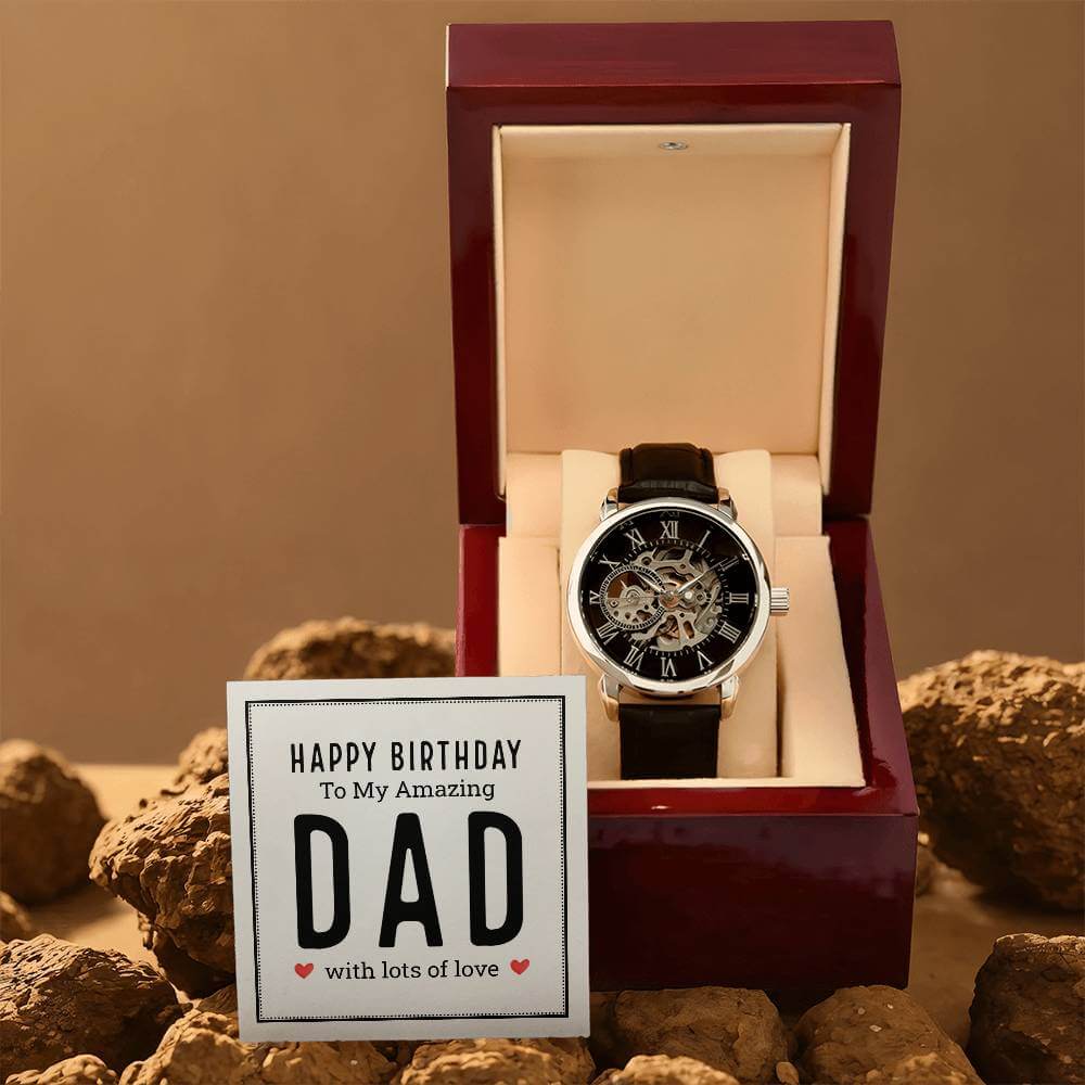 Happy Birthday to My Amazing Dad - Openwork WatchGift your dad our Openwork Watch for his birthday - a blend of classic and modern design, built to last. A testament to timeless elegance.Moving Phrases