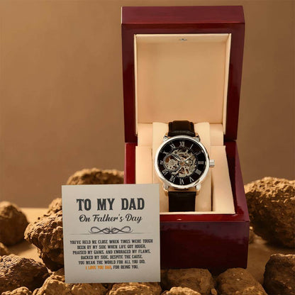 To My Dad on Father's Day - Openwork WatchGift your dad our Openwork Watch this Father's Day - a blend of classic and modern design, built to last. A testament to timeless elegance.Moving Phrases