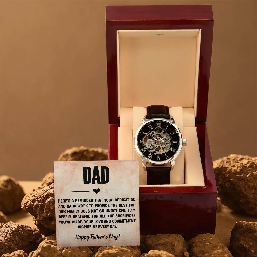 Dad, Here's a Reminder - Openwork WatchThis message card says: Dad, Here's a reminder that your dedication and hard work to provide the best for our family does not go unnoticed. I am deeply grateful for all the sacrificies you've made. Your love and comm