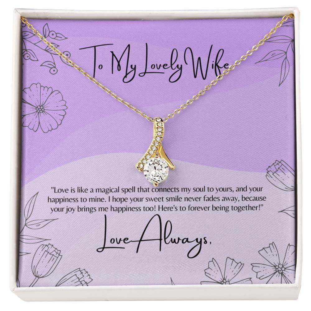 Lovely Wife Alluring Beauty NecklaceSurprise your wife with an Alluring Beauty Necklace and a heartfelt message. A gift of love that reflects the magic of your bond.Moving Phrases