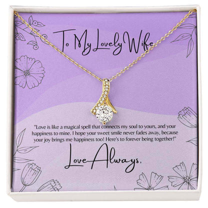 Lovely Wife Alluring Beauty NecklaceSurprise your wife with an Alluring Beauty Necklace and a heartfelt message. A gift of love that reflects the magic of your bond.Moving Phrases