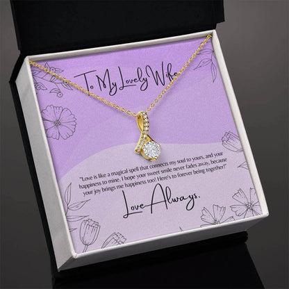 Lovely Wife Alluring Beauty NecklaceSurprise your wife with an Alluring Beauty Necklace and a heartfelt message. A gift of love that reflects the magic of your bond.Moving Phrases