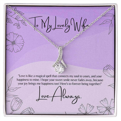 Lovely Wife Alluring Beauty NecklaceSurprise your wife with an Alluring Beauty Necklace and a heartfelt message. A gift of love that reflects the magic of your bond.Moving Phrases