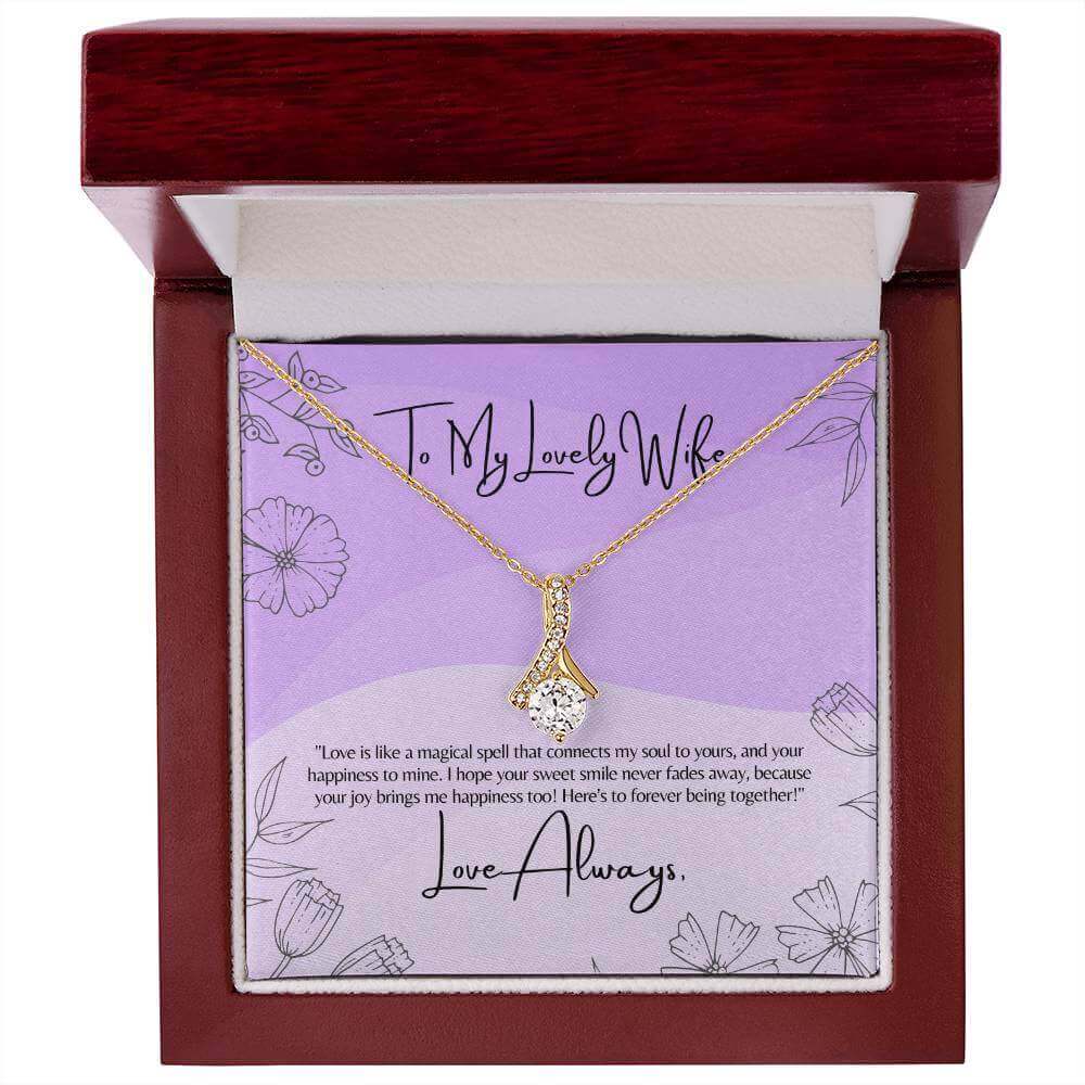 Lovely Wife Alluring Beauty NecklaceSurprise your wife with an Alluring Beauty Necklace and a heartfelt message. A gift of love that reflects the magic of your bond.Moving Phrases