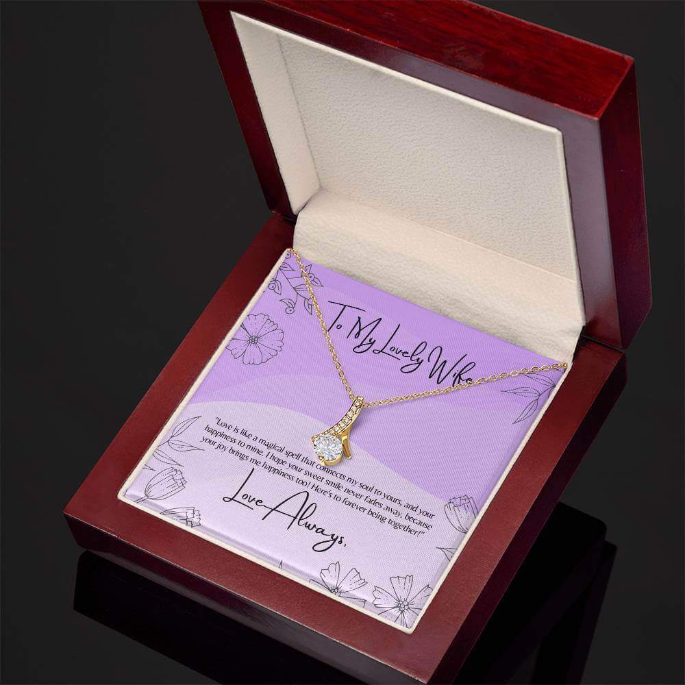 Lovely Wife Alluring Beauty NecklaceSurprise your wife with an Alluring Beauty Necklace and a heartfelt message. A gift of love that reflects the magic of your bond.Moving Phrases