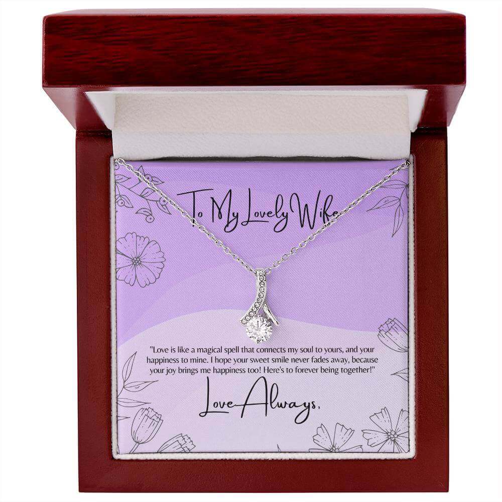 Lovely Wife Alluring Beauty NecklaceSurprise your wife with an Alluring Beauty Necklace and a heartfelt message. A gift of love that reflects the magic of your bond.Moving Phrases