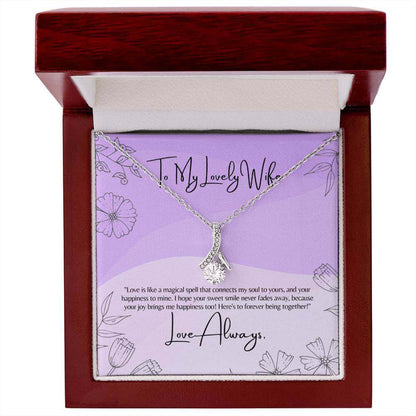 Lovely Wife Alluring Beauty NecklaceSurprise your wife with an Alluring Beauty Necklace and a heartfelt message. A gift of love that reflects the magic of your bond.Moving Phrases