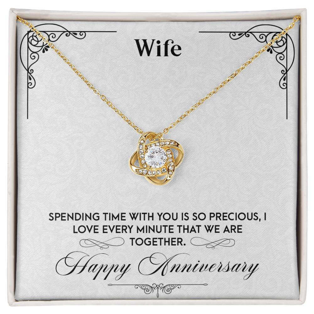 Love Knot Necklace - Perfect Anniversary Gift for WifeSurprise your wife with a Love Knot Necklace for your anniversary. Precious moments & unbreakable love captured in cubic zirconia.Moving Phrases