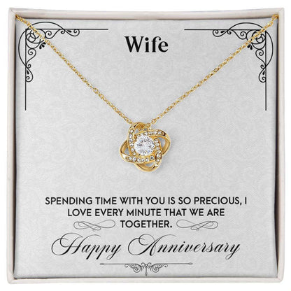 Love Knot Necklace - Perfect Anniversary Gift for WifeSurprise your wife with a Love Knot Necklace for your anniversary. Precious moments & unbreakable love captured in cubic zirconia.Moving Phrases