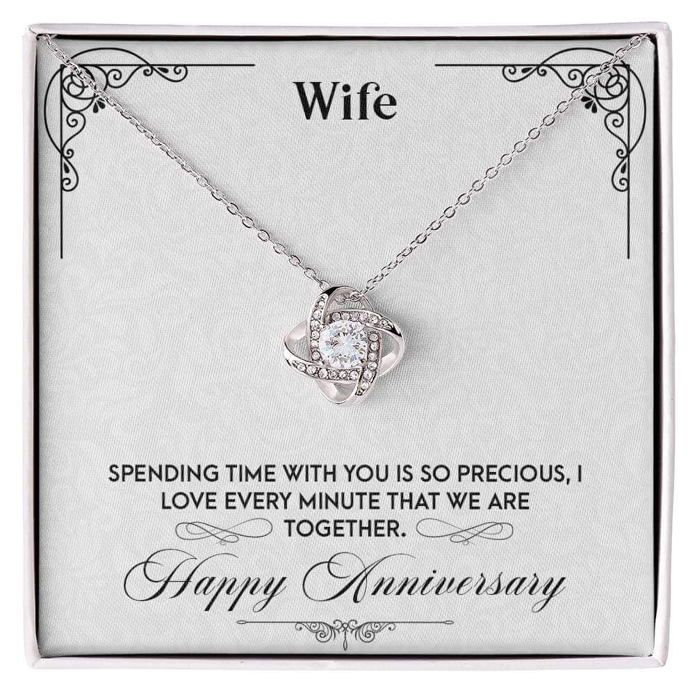 Love Knot Necklace - Perfect Anniversary Gift for WifeSurprise your wife with a Love Knot Necklace for your anniversary. Precious moments & unbreakable love captured in cubic zirconia.Moving Phrases