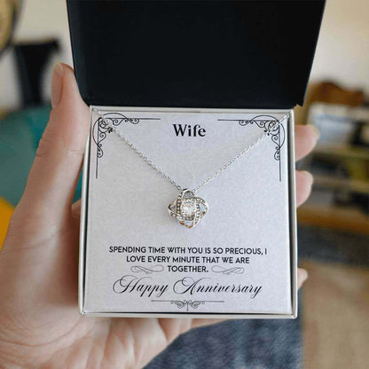 Love Knot Necklace - Perfect Anniversary Gift for WifeSurprise your wife with a Love Knot Necklace for your anniversary. Precious moments & unbreakable love captured in cubic zirconia.Moving Phrases