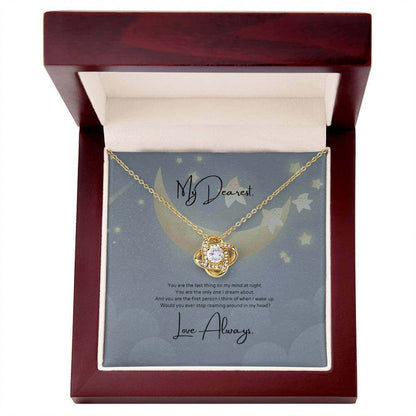 Love Knot Necklace: Symbolize Your Eternal BondExpress undying love with the Love Knot Necklace. A dreamy gift with a heartfelt message and sparkling cubic zirconia for your dearest.Moving Phrases