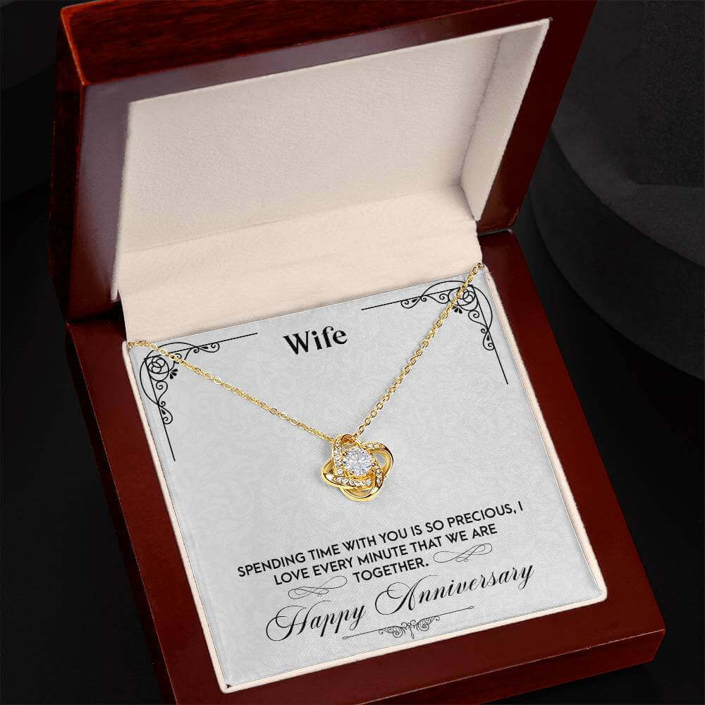 Love Knot Necklace - Perfect Anniversary Gift for WifeSurprise your wife with a Love Knot Necklace for your anniversary. Precious moments & unbreakable love captured in cubic zirconia.Moving Phrases