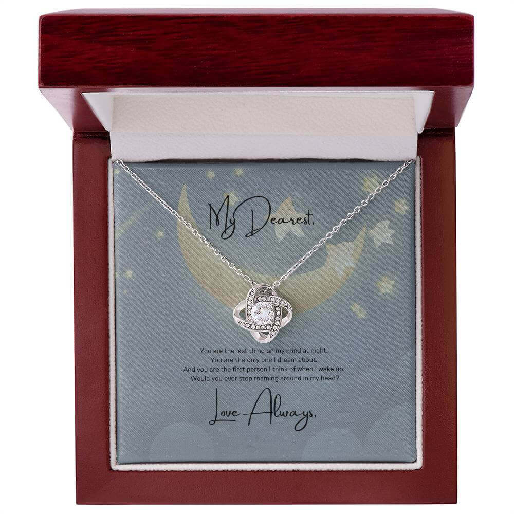 Love Knot Necklace: Symbolize Your Eternal BondExpress undying love with the Love Knot Necklace. A dreamy gift with a heartfelt message and sparkling cubic zirconia for your dearest.Moving Phrases