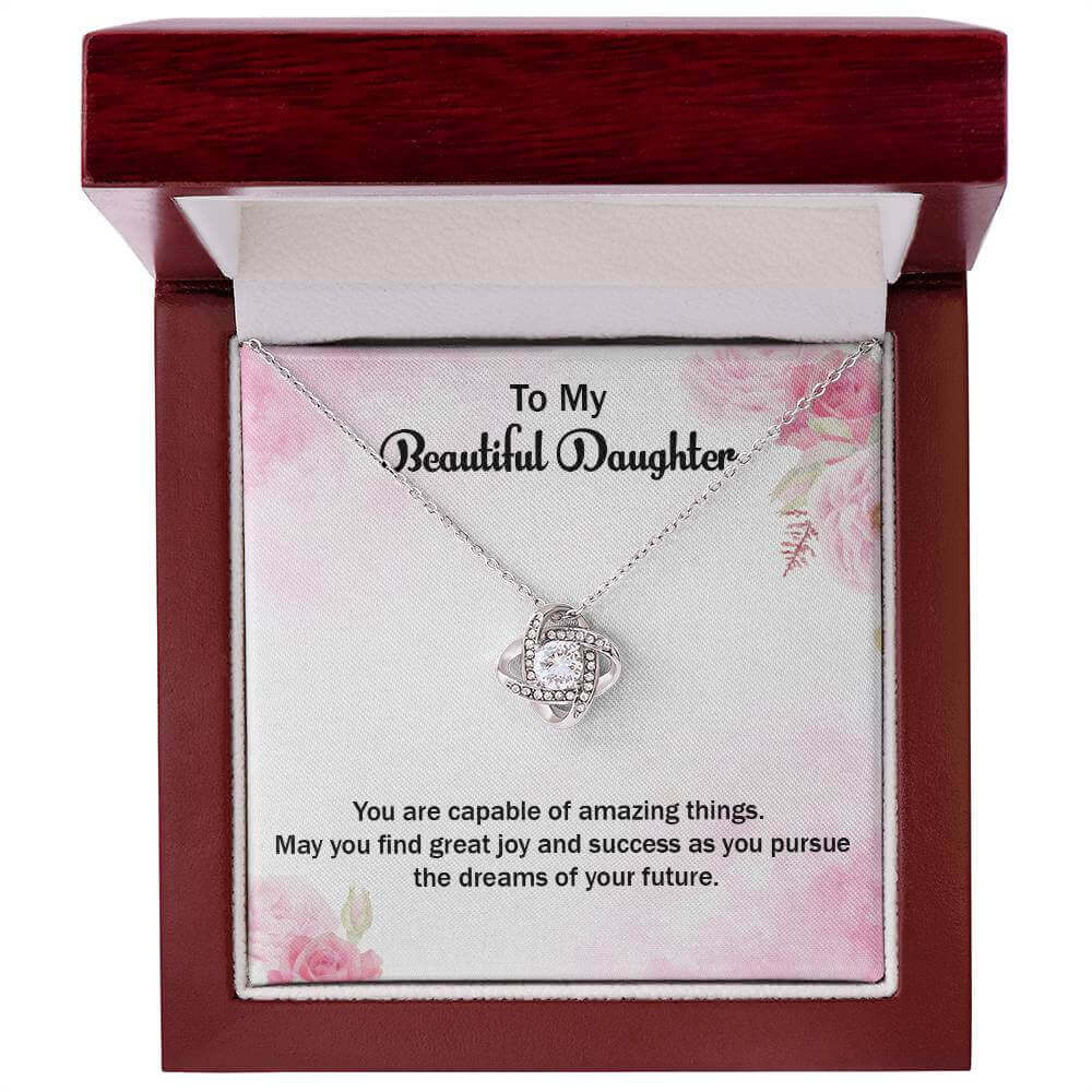 Love Knot Necklace - Perfect Gift for Your DaughterSurprise her with a Love Knot Necklace, a symbol of love & success. Ideal for your amazing daughter. Shop now for a heartfelt gift!Moving Phrases