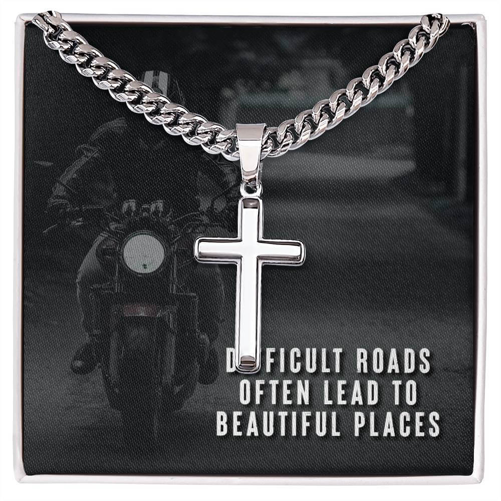 To My Son, Difficult Roads - Artisan Cross CubanProudly wear the Cuban Chain with Artisan Cross Necklace, a perfect gift for special occasions or daily use.Moving Phrases