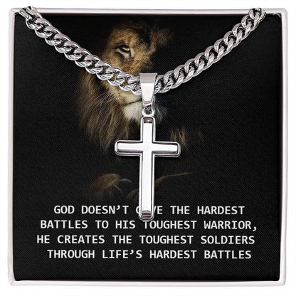 God doesn't give the hardest - Artisan Cross CubanProudly wear the Cuban Chain with Artisan Cross Necklace, a perfect gift for special occasions or daily use.Moving Phrases