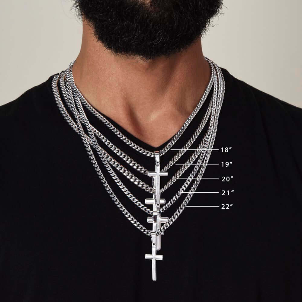 To My Son, Be a Warrior - Artisan Cross CubanProudly wear the Cuban Chain with Artisan Cross Necklace, a perfect gift for special occasions or daily use. Comes with a lovely message.Moving Phrases