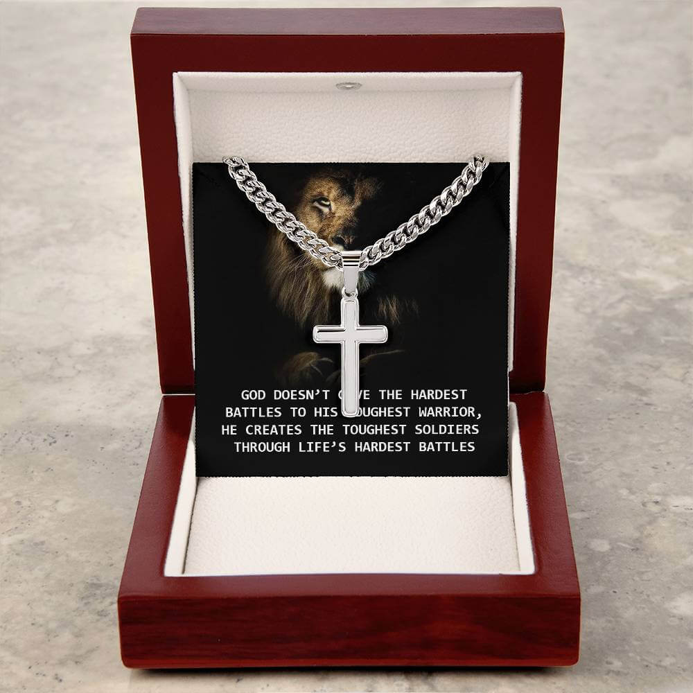 God doesn't give the hardest - Artisan Cross CubanProudly wear the Cuban Chain with Artisan Cross Necklace, a perfect gift for special occasions or daily use.Moving Phrases