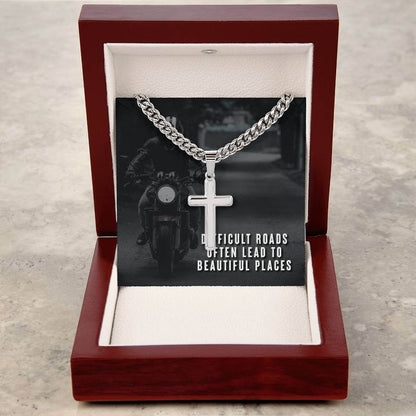 To My Son, Difficult Roads - Artisan Cross CubanProudly wear the Cuban Chain with Artisan Cross Necklace, a perfect gift for special occasions or daily use.Moving Phrases