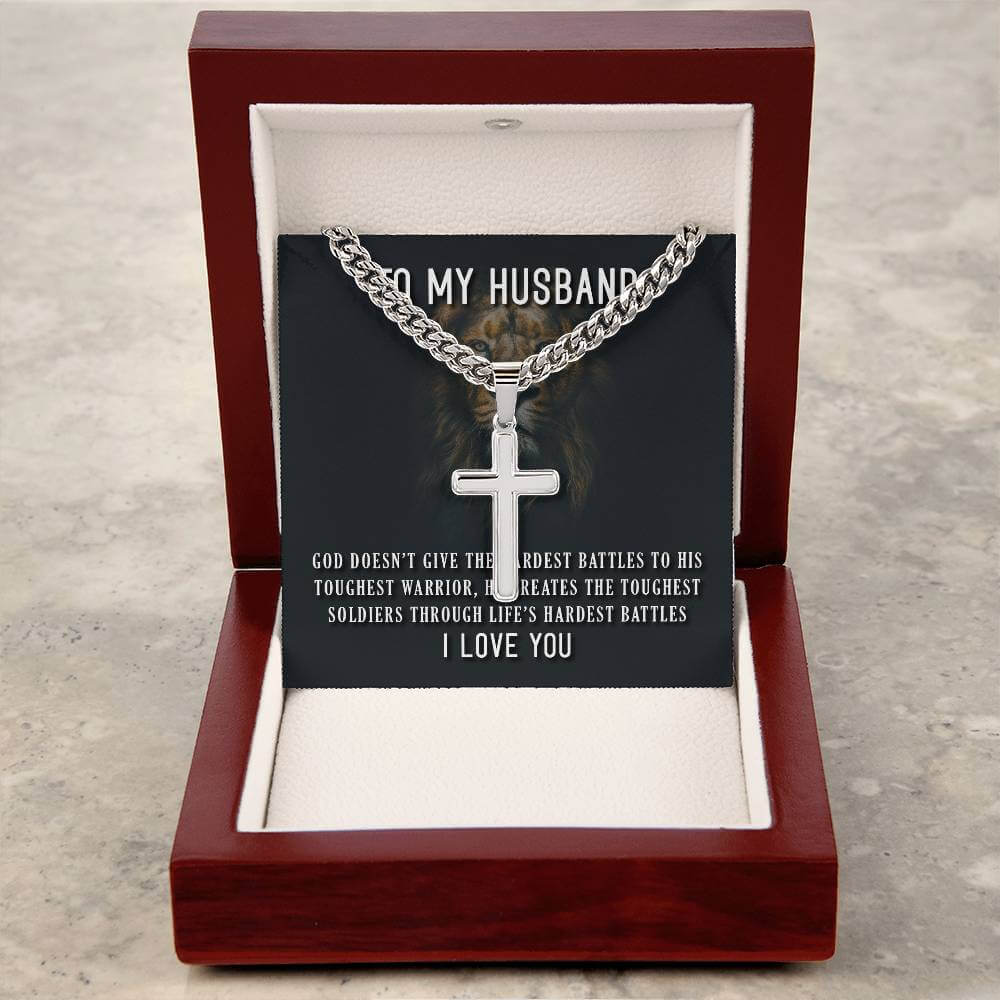 To My Husband, God doesn't give - Artisan Cross CubanProudly wear the Cuban Chain with Artisan Cross Necklace, a perfect gift for special occasions or daily use.Moving Phrases