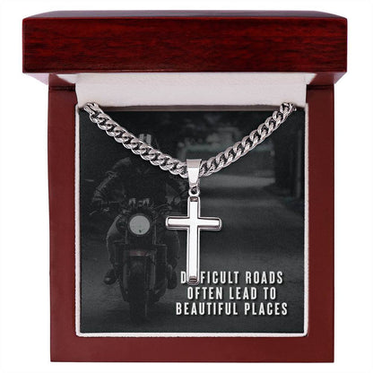 To My Son, Difficult Roads - Artisan Cross CubanProudly wear the Cuban Chain with Artisan Cross Necklace, a perfect gift for special occasions or daily use.Moving Phrases