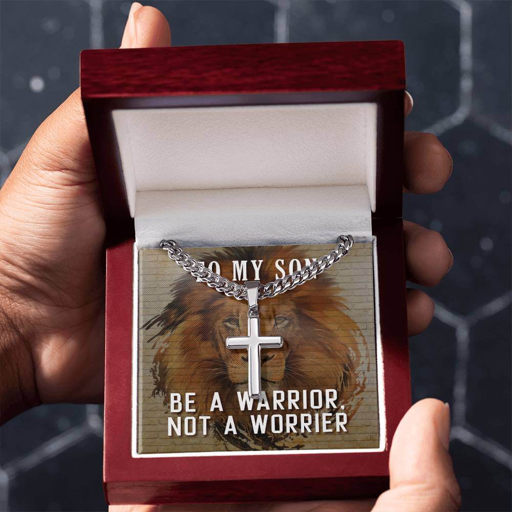 To My Son, Be a Warrior - Artisan Cross CubanProudly wear the Cuban Chain with Artisan Cross Necklace, a perfect gift for special occasions or daily use. Comes with a lovely message.Moving Phrases