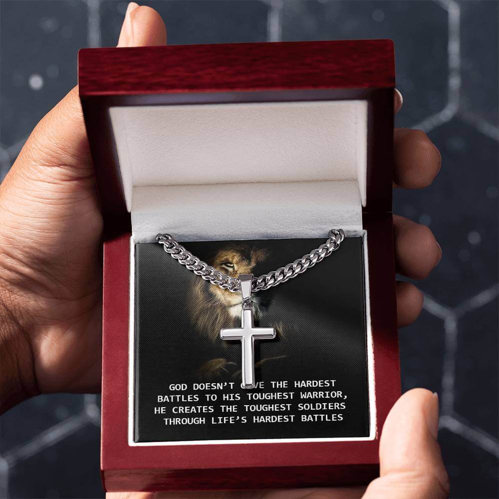 God doesn't give the hardest - Artisan Cross CubanProudly wear the Cuban Chain with Artisan Cross Necklace, a perfect gift for special occasions or daily use.Moving Phrases