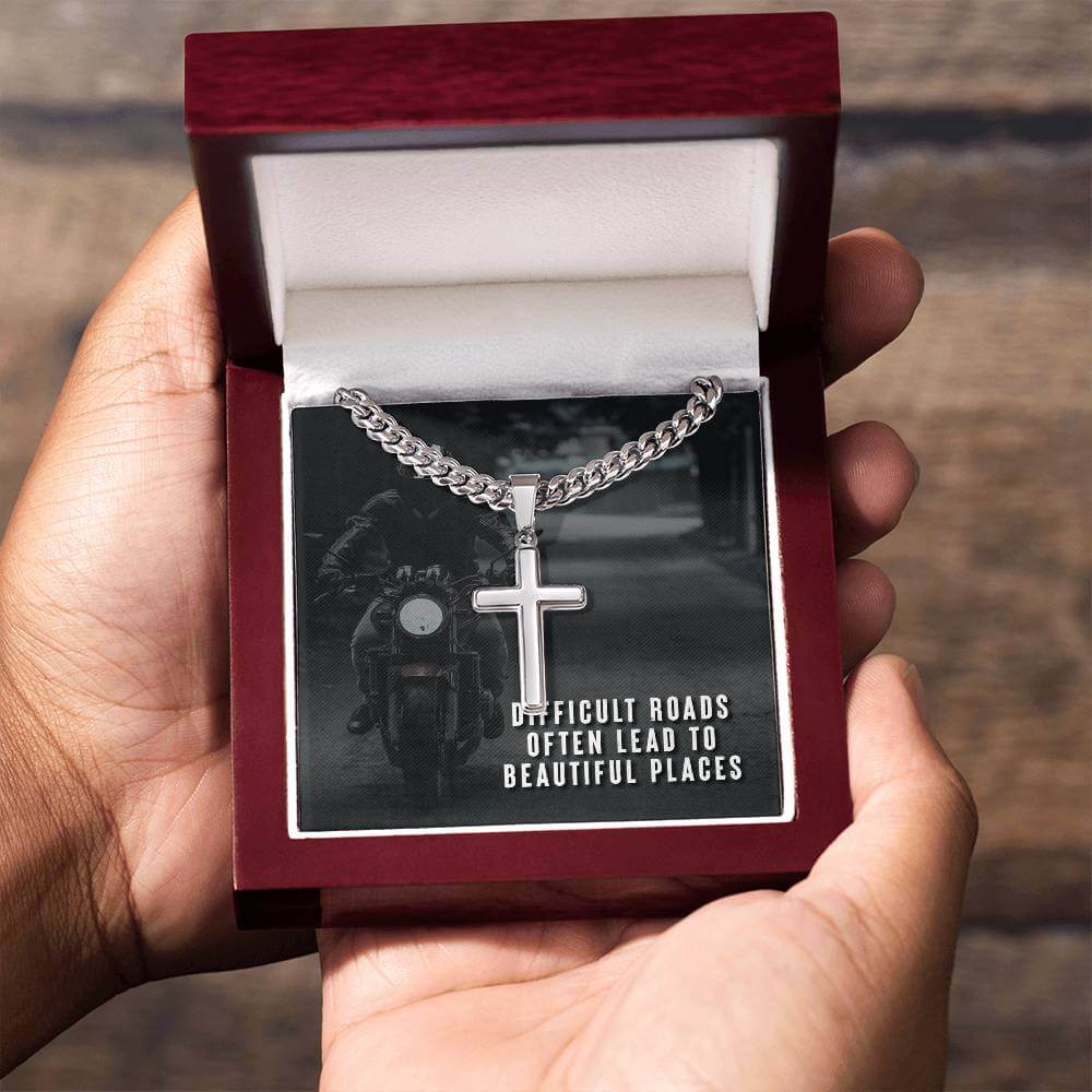 To My Son, Difficult Roads - Artisan Cross CubanProudly wear the Cuban Chain with Artisan Cross Necklace, a perfect gift for special occasions or daily use.Moving Phrases