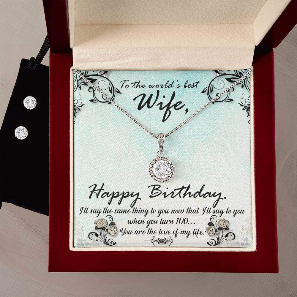 To the world's best Wife, Happy Birthday - Eternal Hope Necklace and Cubic Zirconia Earring Set | Moving Phrases