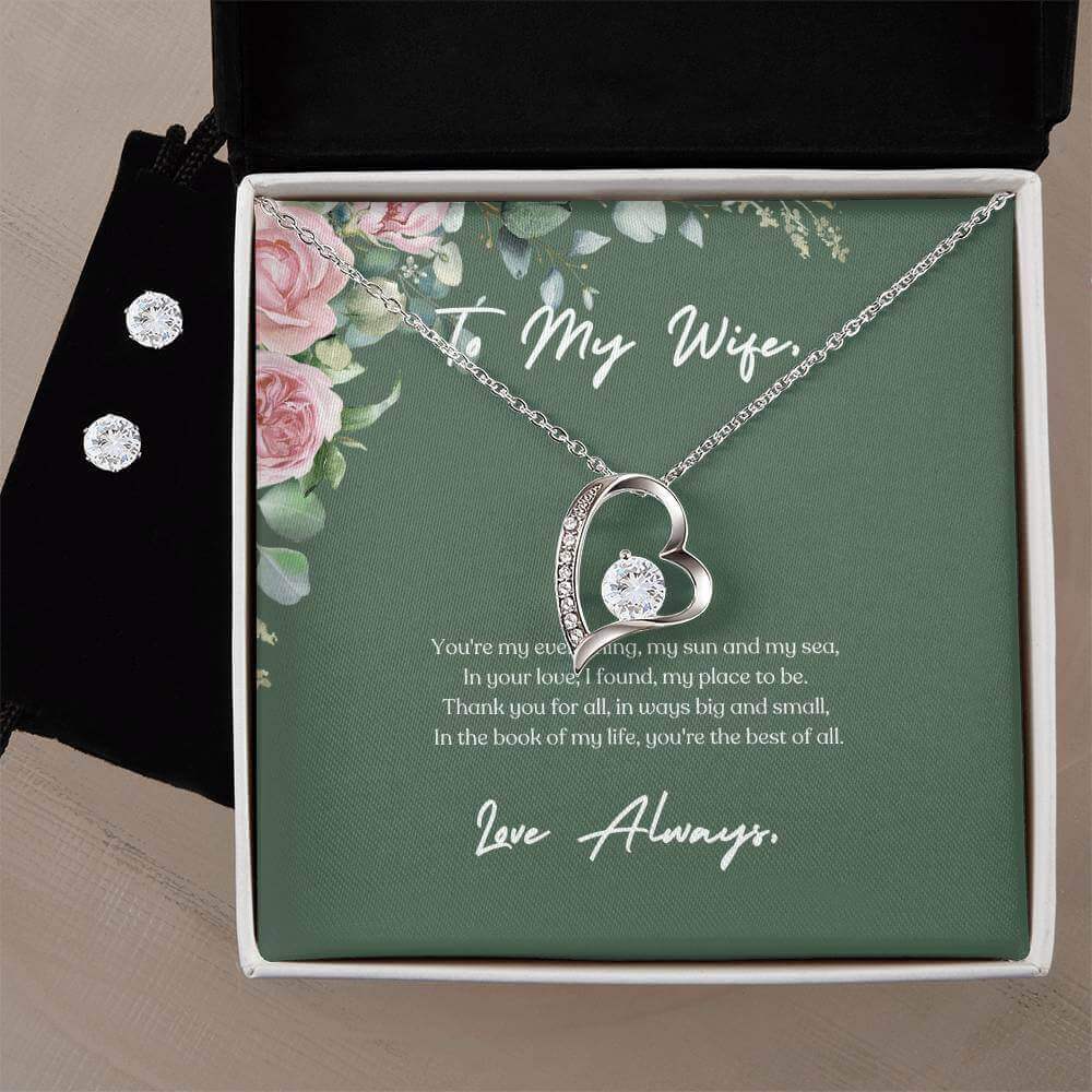 To My Wife, You're my everything - Forever Love Necklace and Cubic Zirconia Earring Set | Moving Phrases