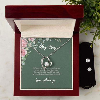 To My Wife, You're my everything - Forever Love Necklace and Cubic Zirconia Earring Set | Moving Phrases