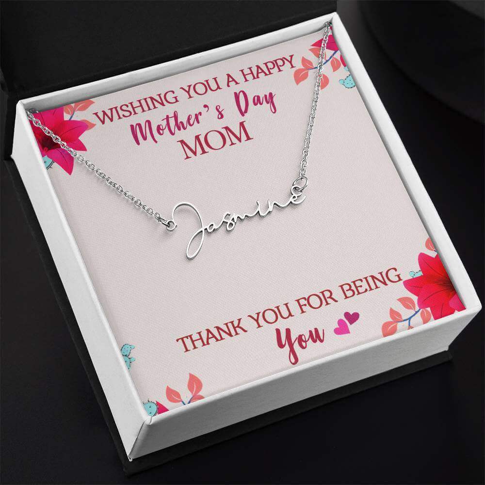 Wishing you a Happy Mother's Day, Mom - Signature Name Necklace | Moving Phrases