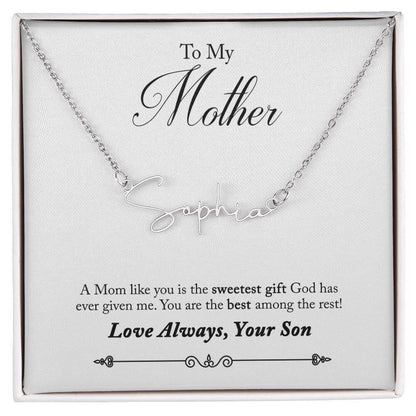 To My Mother, a mom like you - Signature Style Name Necklace | Moving Phrases