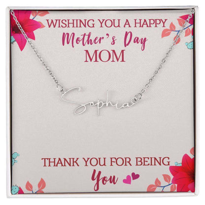 Wishing you a Happy Mother's Day, Mom - Signature Name Necklace | Moving Phrases