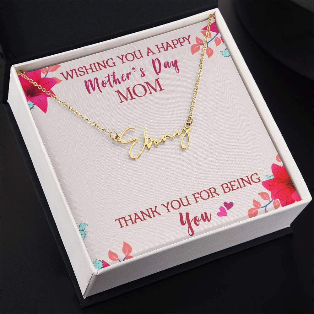 Wishing you a Happy Mother's Day, Mom - Signature Name Necklace | Moving Phrases