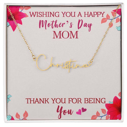 Wishing you a Happy Mother's Day, Mom - Signature Name Necklace | Moving Phrases