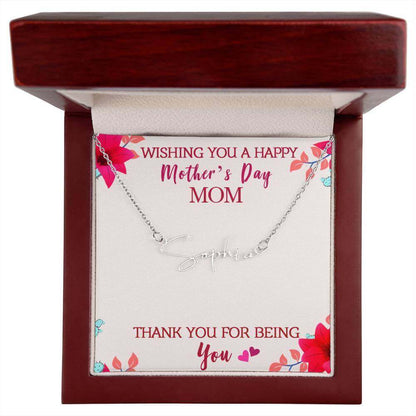 Wishing you a Happy Mother's Day, Mom - Signature Name Necklace | Moving Phrases