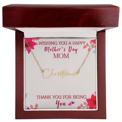 Wishing you a Happy Mother's Day, Mom - Signature Name Necklace | Moving Phrases