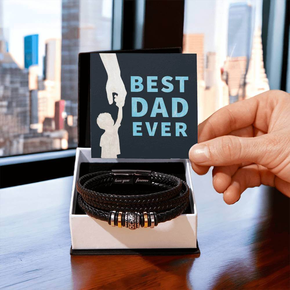 Best Dad Ever - Love You Forever BraceletThis message card says: Best Dad Ever Are you looking for a gift as special as the man in your life? Then this Men's "Love You Forever" Bracelet is perfect! Engraved with a heartfelt message, this gift is great for