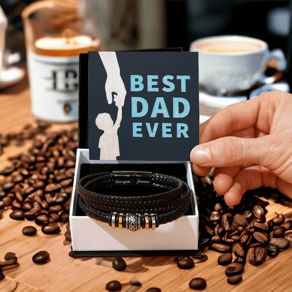 Best Dad Ever - Love You Forever BraceletThis message card says: Best Dad Ever Are you looking for a gift as special as the man in your life? Then this Men's "Love You Forever" Bracelet is perfect! Engraved with a heartfelt message, this gift is great for