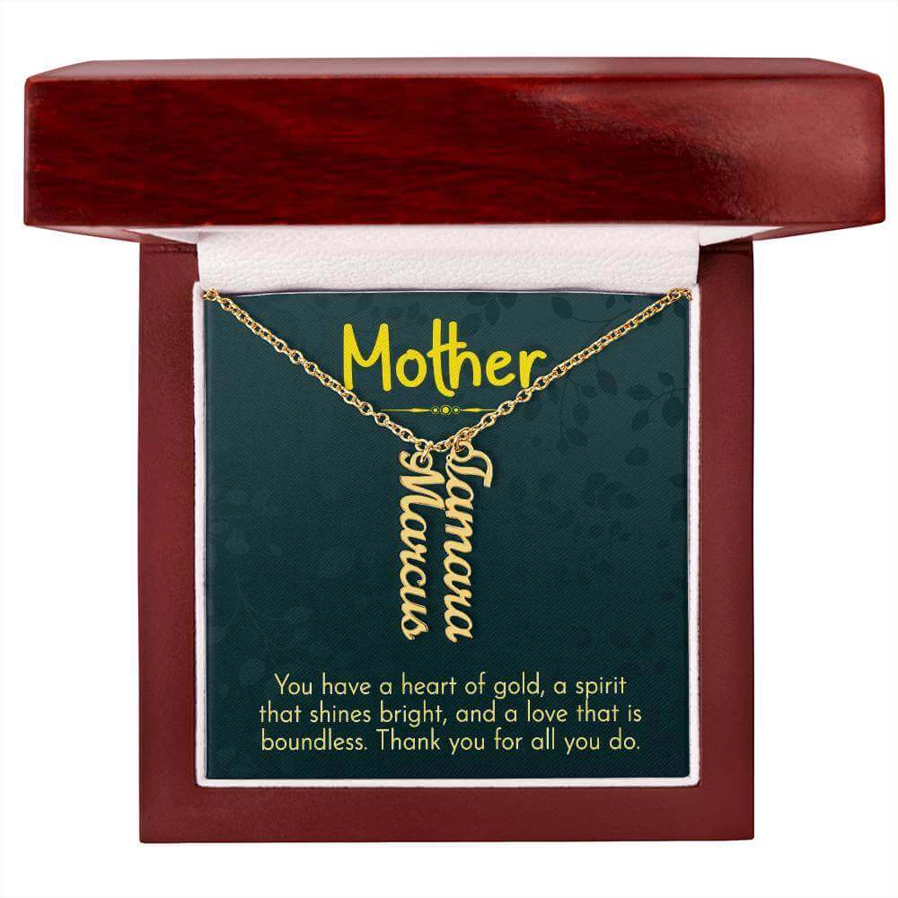 Mother, You have a heart of gold - Personalized Vertical Name Necklace | Moving Phrases